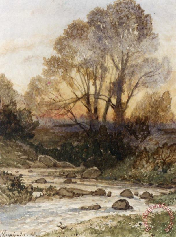 Henri-Joseph Harpignies A Rocky Landscape with a Torrent of Water Art Painting