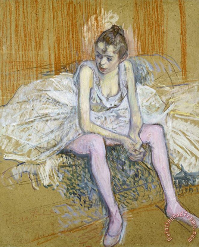 Henri de Toulouse-Lautrec A Seated Dancer with Pink Stockings Art Print