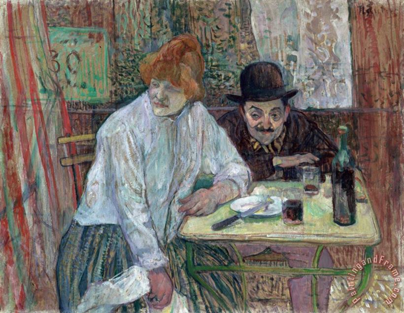 At The Cafe La Mie painting - Henri de Toulouse-Lautrec At The Cafe La Mie Art Print