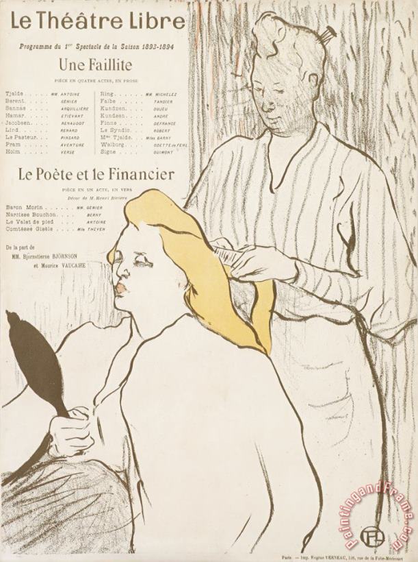 Henri de Toulouse-Lautrec Program for Le Theatre Libre Presentation of Une Faillite (a Failure) Art Painting