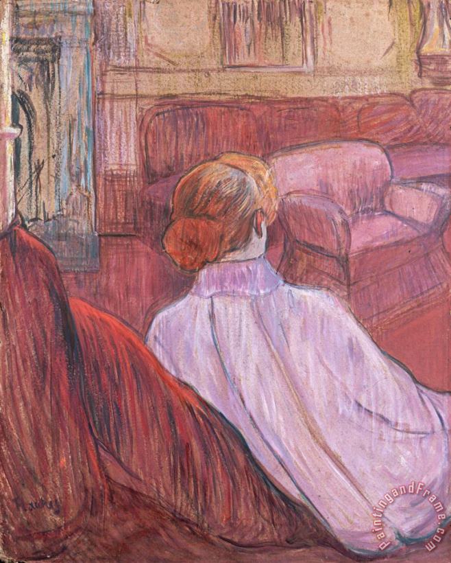 Henri de Toulouse-Lautrec Woman Sat on a Red Settee Art Painting