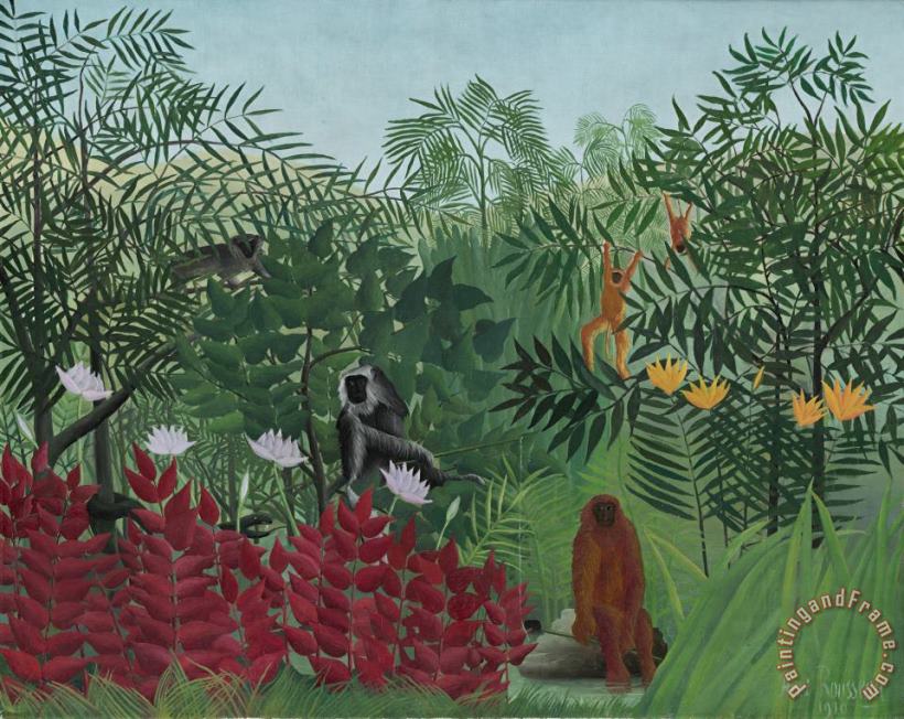 Tropical Forest With Monkeys painting - Henri J F Rousseau Tropical Forest With Monkeys Art Print