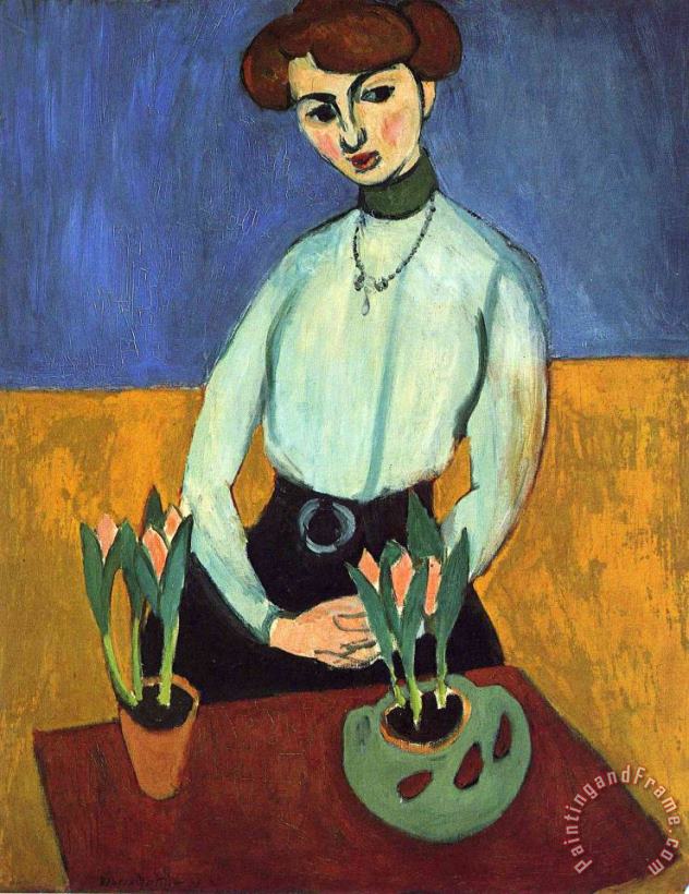 Girl with Tulips 1910 painting - Henri Matisse Girl with Tulips 1910 Art Print