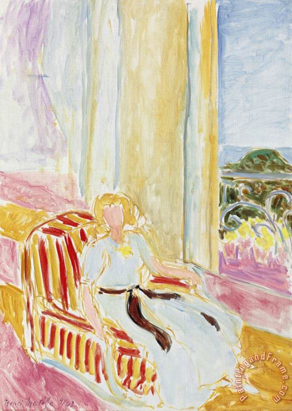 Henri Matisse Jeune Fille En Robe Blanche, Assise Pres De La Fenetre Art Painting