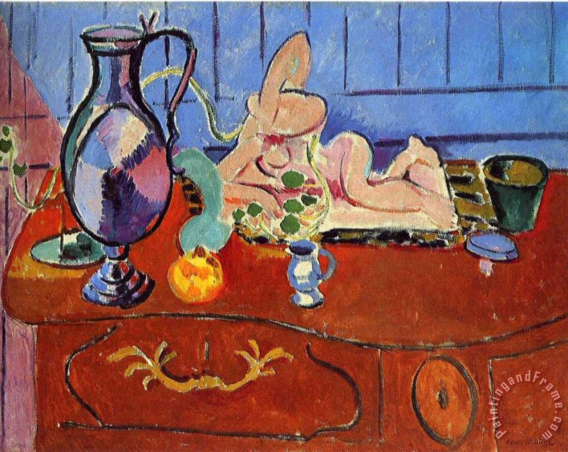 Still Life with a Pewter Jug And Pink Statuette 1910 painting - Henri Matisse Still Life with a Pewter Jug And Pink Statuette 1910 Art Print