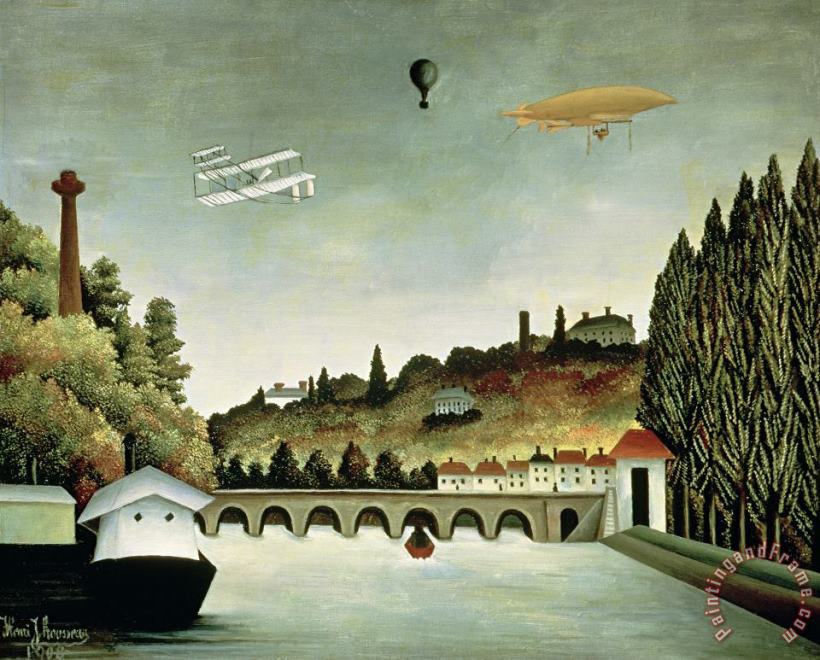 View of The Bridge at Sevres And The Hills at Clamart, St. Cloud And Bellevue painting - Henri Rousseau View of The Bridge at Sevres And The Hills at Clamart, St. Cloud And Bellevue Art Print
