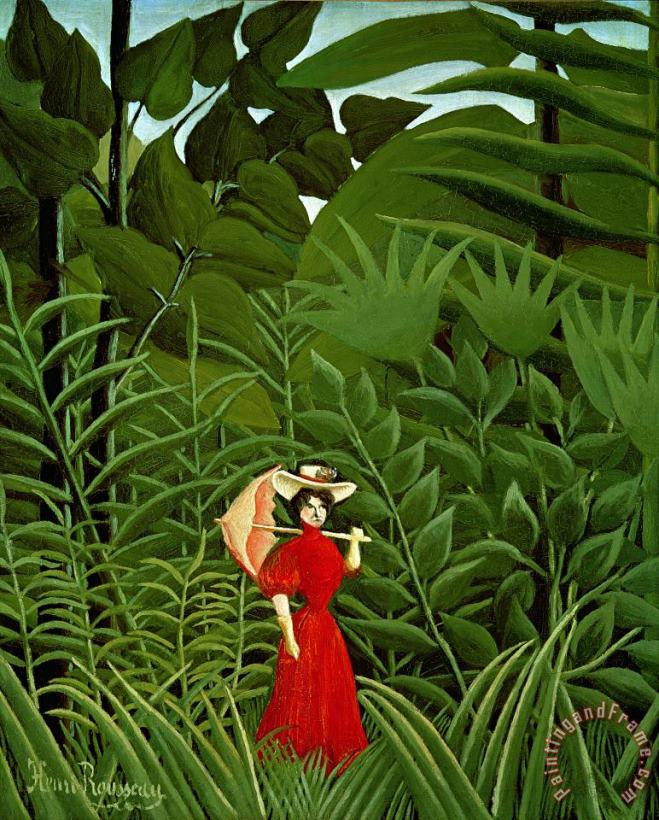 Woman In Red In The Forest painting - Henri Rousseau Woman In Red In The Forest Art Print