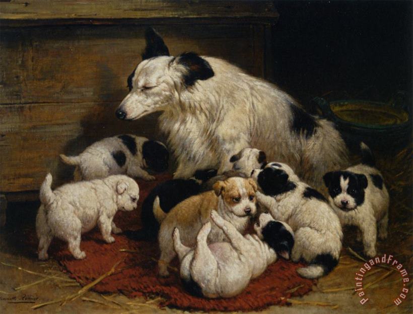 A Dog And Her Puppies painting - Henriette Ronner-Knip A Dog And Her Puppies Art Print