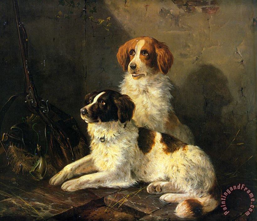 Henriette Ronner-Knip Two Spaniels Waiting for The Hunt Art Print