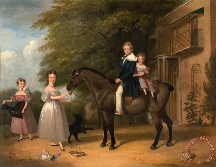 Henry Barraud Children with Horse And Dog Art Painting
