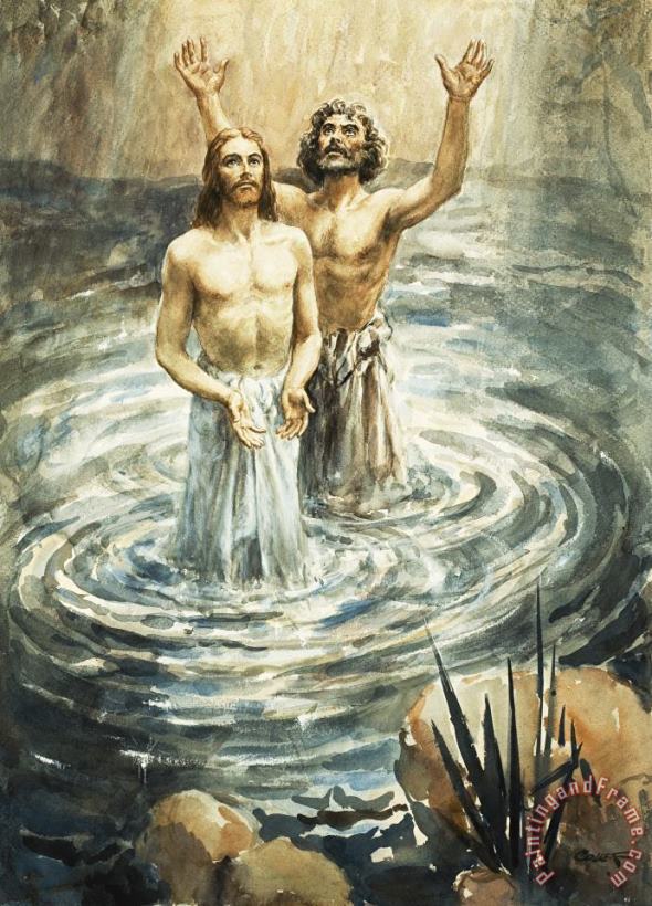Christ being baptised painting - Henry Coller Christ being baptised Art Print