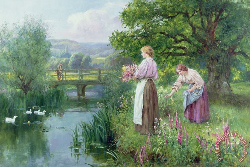Girls Collecting Flowers painting - Henry John Yeend King Girls Collecting Flowers Art Print