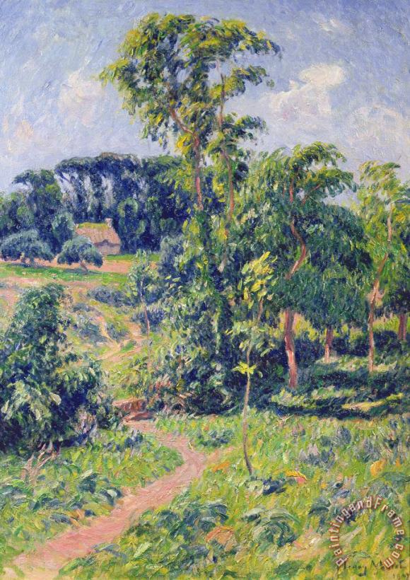 Landscape with trees and a path leading to a cottage painting - Henry Moret Landscape with trees and a path leading to a cottage Art Print