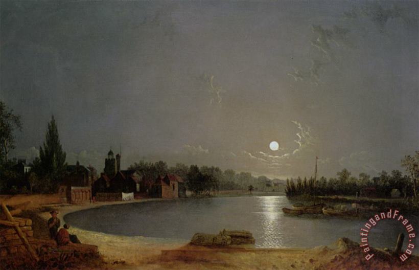 The Thames at Moonlight, Twickenham painting - Henry Pether The Thames at Moonlight, Twickenham Art Print
