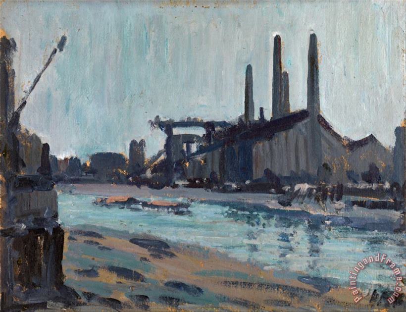 Hercules Brabazon Brabazon Landscape with Industrial Buildings by a River Art Painting