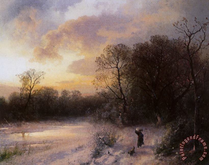 Daybreak on a Snowy Morning painting - Herman Herzog Daybreak on a Snowy Morning Art Print