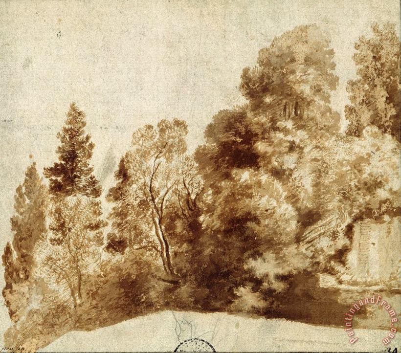 Herman Van Swanevelt Group of Trees at a Wall Art Print