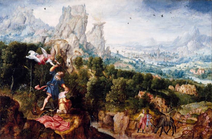 Landscape with The Offering of Isaac painting - Herri Met De Bles Landscape with The Offering of Isaac Art Print