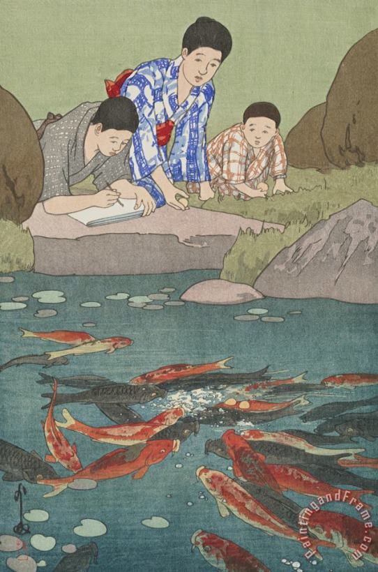 Hiroshi Yoshida Carp Fishes Art Painting