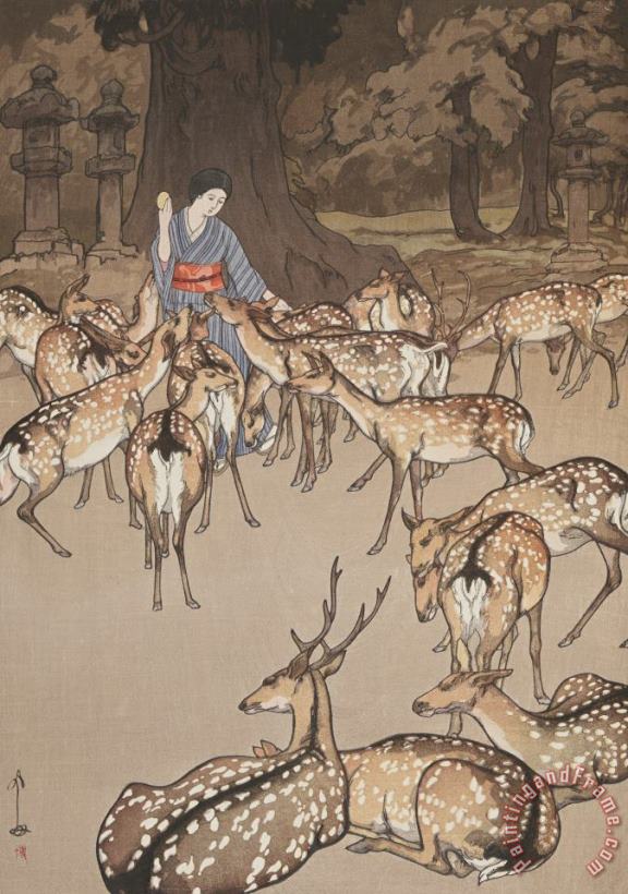 Hiroshi Yoshida Deer in Kasuga Art Print