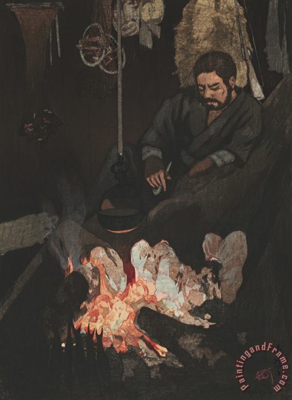 Hunter in His Shelter painting - Hiroshi Yoshida Hunter in His Shelter Art Print