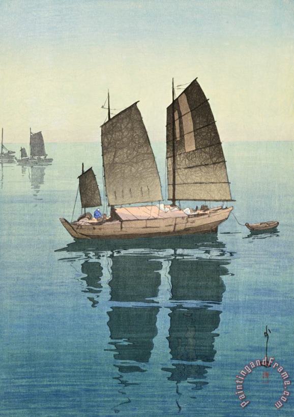Hiroshi Yoshida Sailing Boats, Forenoon (hansen, Gozen), From The Inland Sea Series (seto Naikai Shu) Art Painting