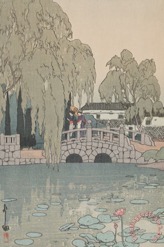 Hiroshi Yoshida Willow Tree And Stone Bridge (yanagi Ni Ishi Bashi) Art Painting