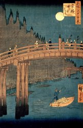 Hiroshige Kyoto bridge by moonlight