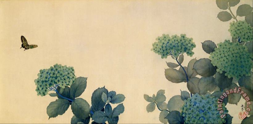 Hydrangeas painting - Hishida Shunso Hydrangeas Art Print