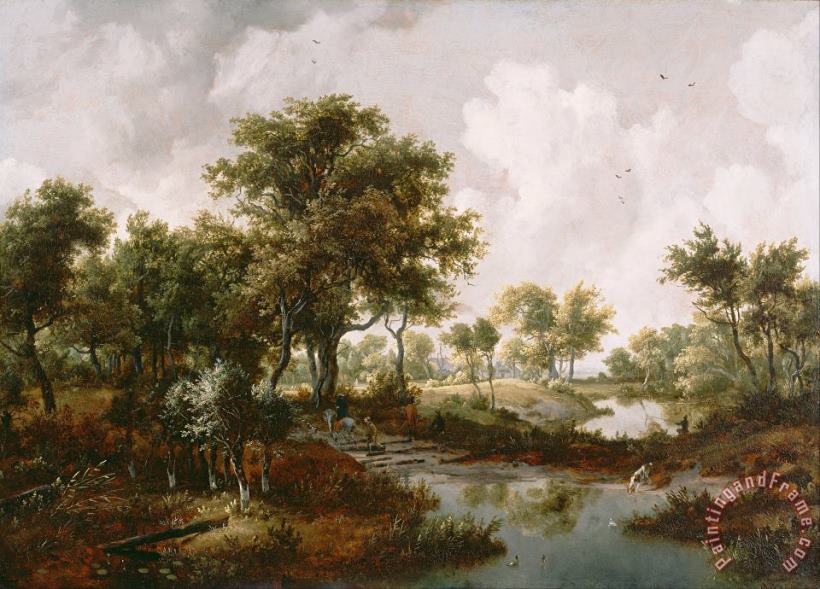 A Wooded Landscape painting - Hobbema, Meindert A Wooded Landscape Art Print