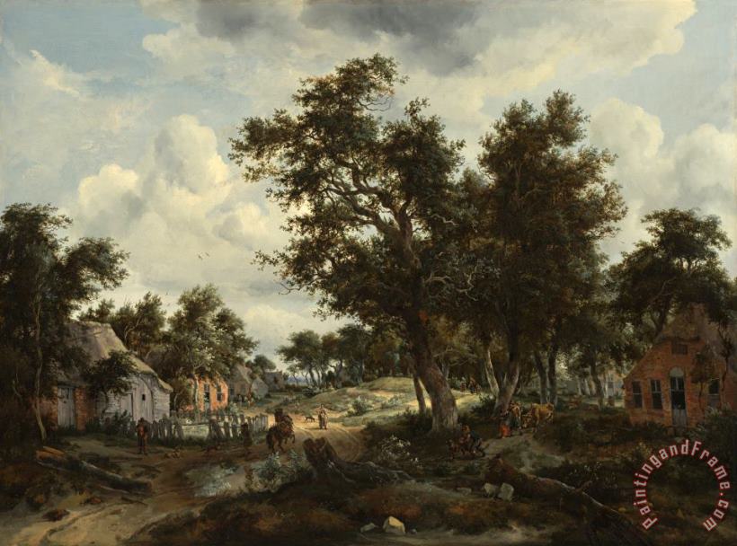 Hobbema, Meindert A Wooded Landscape with Travelers on a Path Through a Hamlet Art Painting