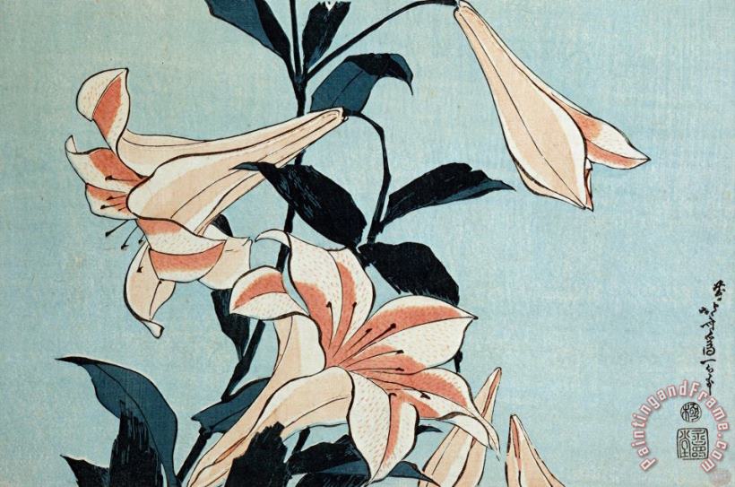Trumpet Lilies painting - Hokusai Trumpet Lilies Art Print