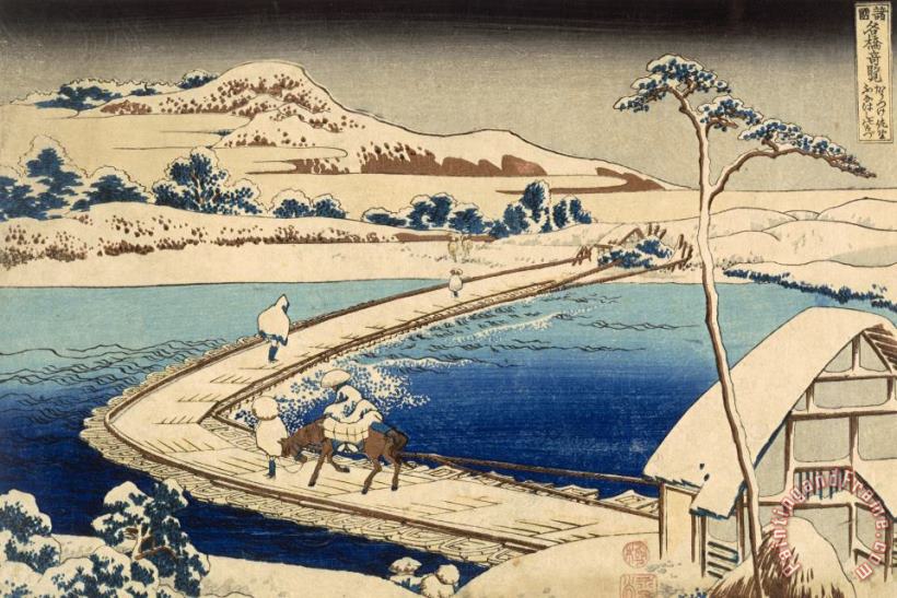 Hokusai Katasushika Bridge Of Boats At Sawa Art Print