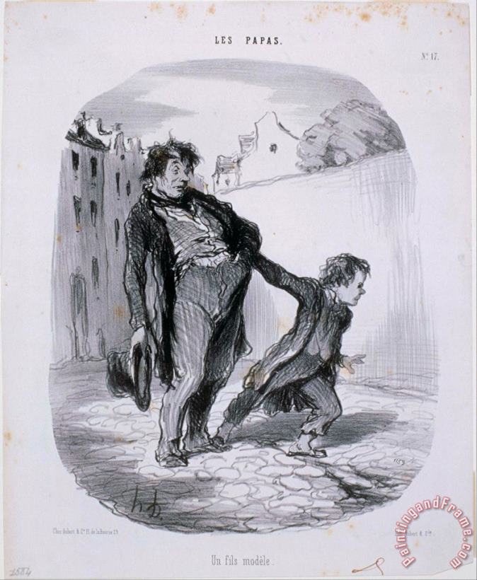 Les Papas Un Fils Modele painting - Honore Daumier Les Papas Un Fils Modele Art Print