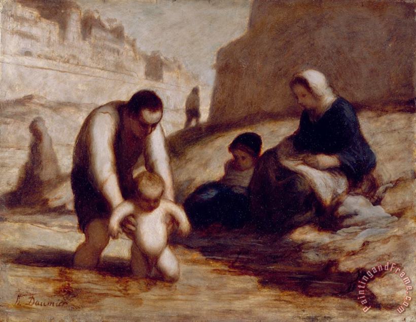 The First Bath painting - Honore Daumier The First Bath Art Print