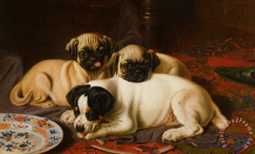 Horatio Henry Couldery Two Pugs And a Terrier Art Painting