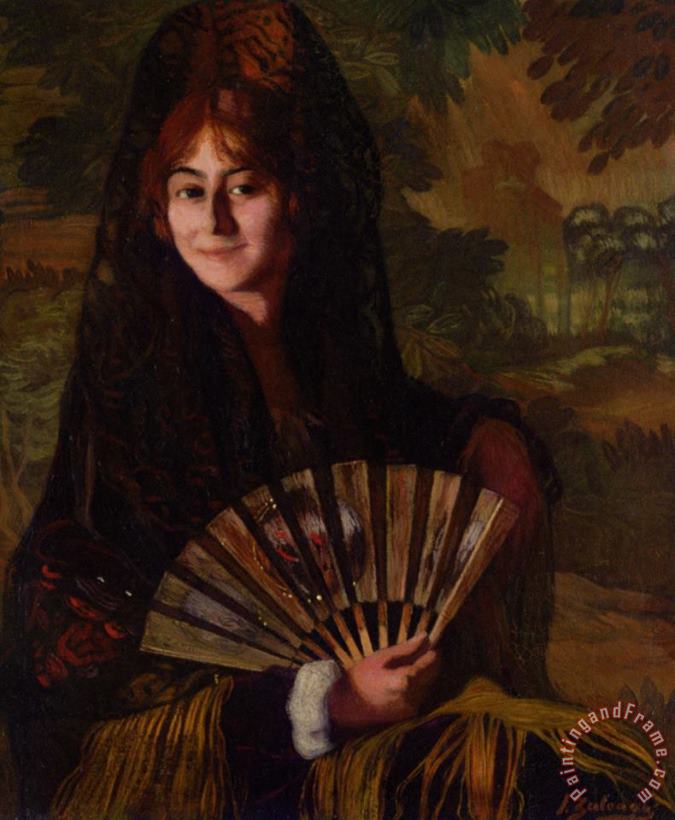 Dama Con Abanico painting - Ignacio Zuloaga Y Zabaleta Dama Con Abanico Art Print
