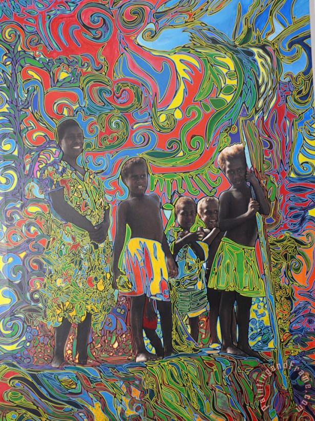 Warriors kids in Vanuatu painting - Igor Eugen Prokop Warriors kids in Vanuatu Art Print