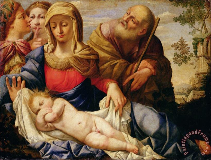 Il Sassoferrrato Holy Family with Two Female Figures Art Painting