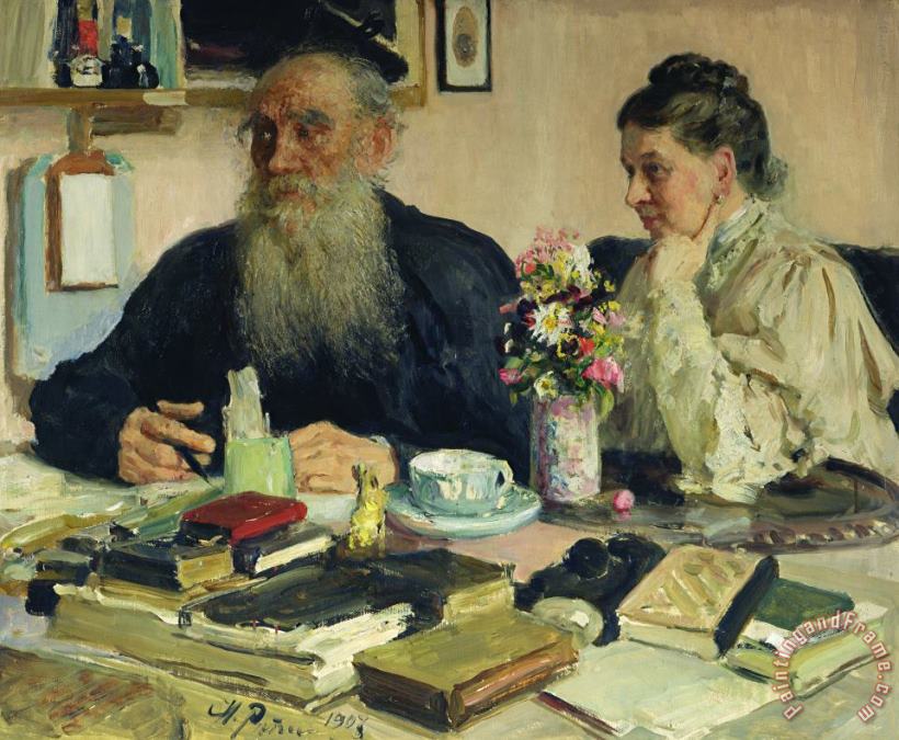 Ilya Efimovich Repin Leo Tolstoy With His Wife In Yasnaya Polyana Art Print