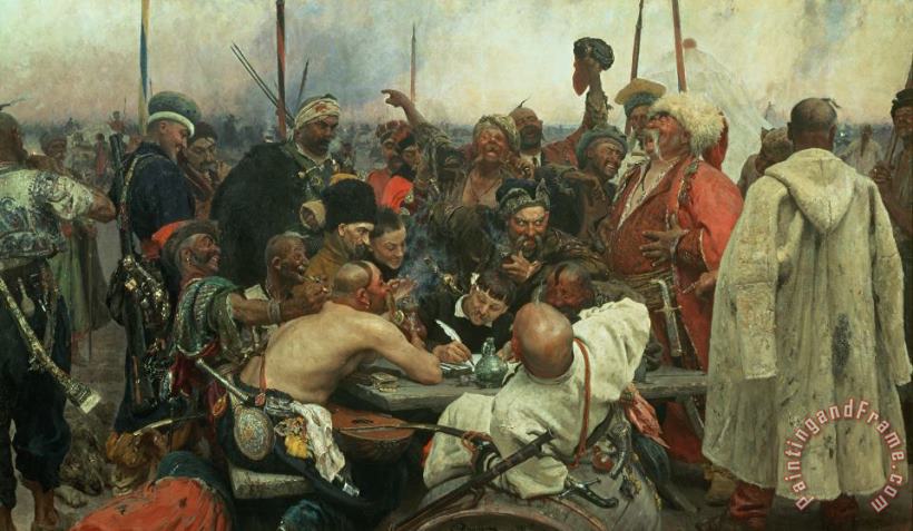 The Zaporozhye Cossacks writing a letter to the Turkish Sultan painting - Ilya Efimovich Repin The Zaporozhye Cossacks writing a letter to the Turkish Sultan Art Print