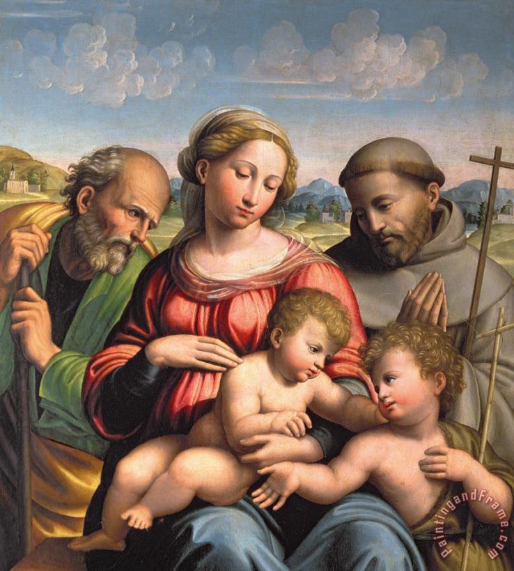 Innocenzo da Imola Holy Family With The Infant St. John The Baptist And St. Francis Art Painting