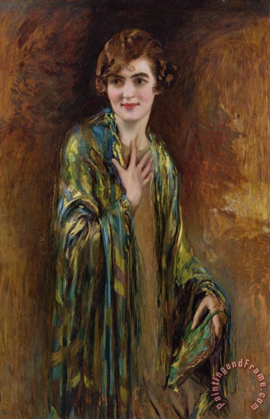 Portrait of a girl with a green shawl painting - Isaac Cohen Portrait of a girl with a green shawl Art Print