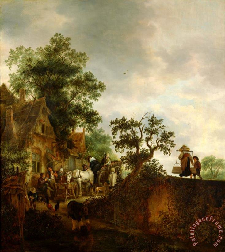 Isaak van Ostade Travellers Halting at an Inn Art Painting