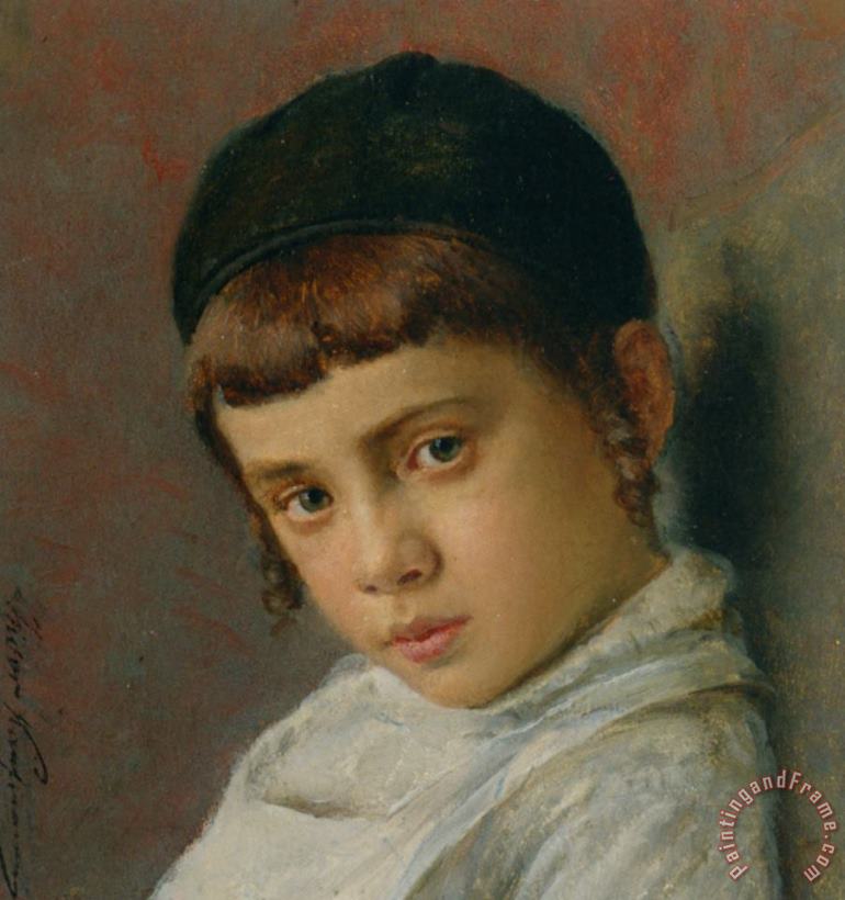 Isidor Kaufmann Portrait of a Young Boy with Peyot Art Print