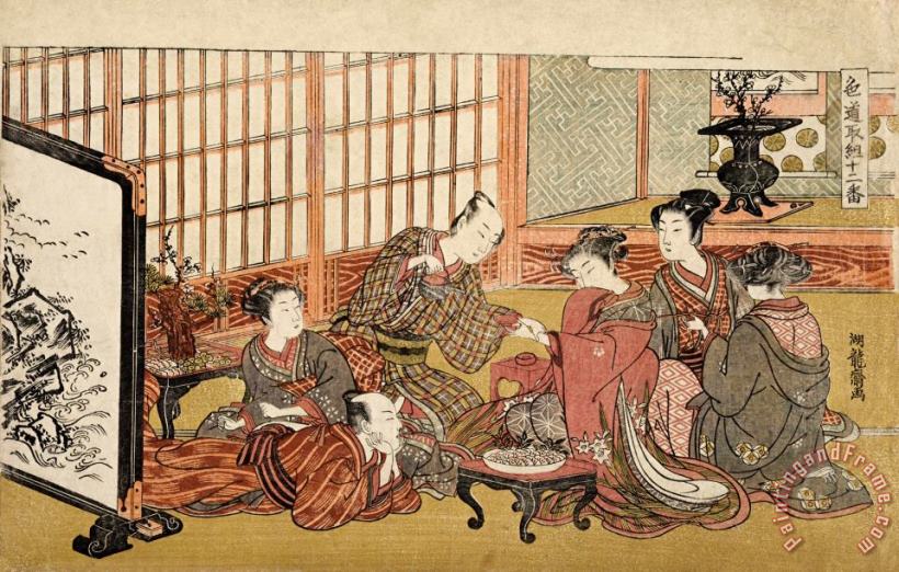 Isoda Koryusai “banquet in a Wealthy Household,” First Plate of The Album Twelve Bouts in The Way of Love Art Print