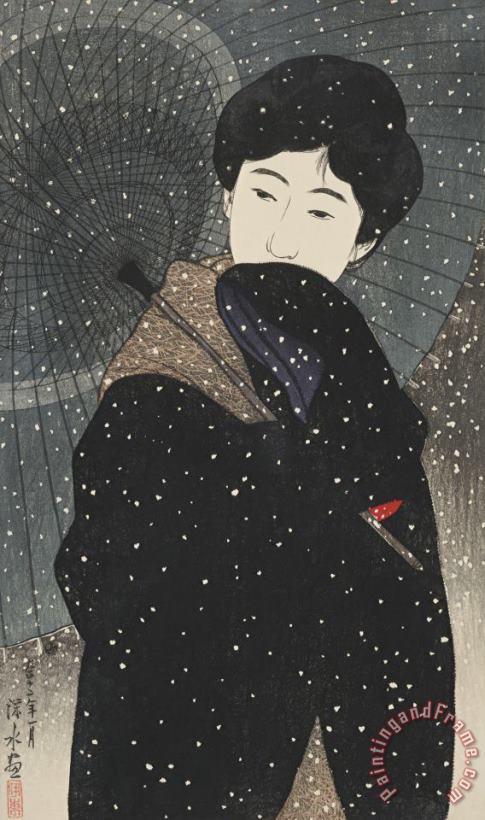 Snowy Night (yoru No Yuki), From The Series Twelve Forms of New Beauty painting - Ito Shinsui Snowy Night (yoru No Yuki), From The Series Twelve Forms of New Beauty Art Print