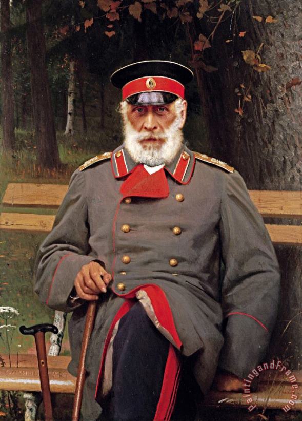 Portrait of a Russian General Seated on a Bench painting - Ivan Kramskoy Portrait of a Russian General Seated on a Bench Art Print