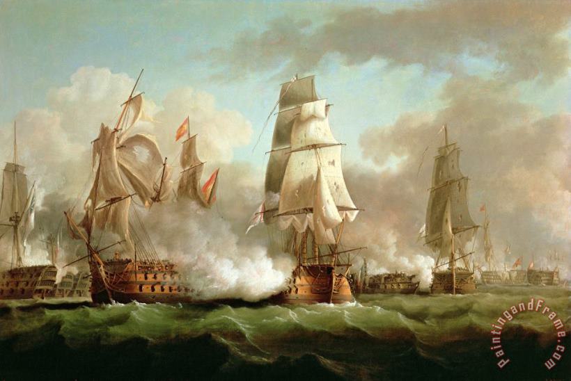 Neptune engaging Trafalgar painting - J Francis Sartorius Neptune engaging Trafalgar Art Print