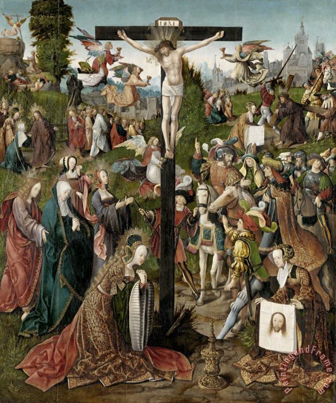 The Crucifixion painting - Jacob Cornelisz. van Oostsanen The Crucifixion Art Print